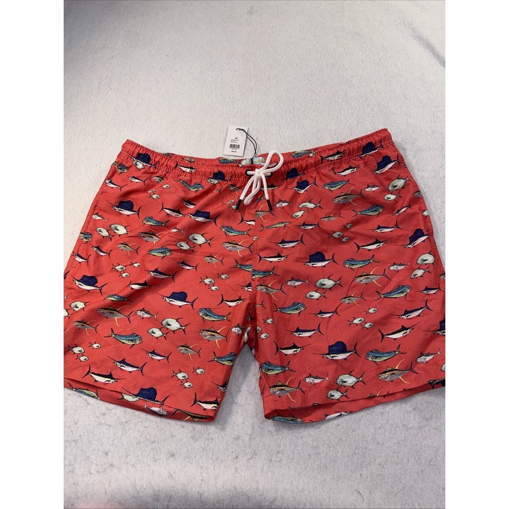 Ocean Coast USA Fish Map Trunks 2XL Fish‎ Print Swim Trunks Men Salmon Color NWT